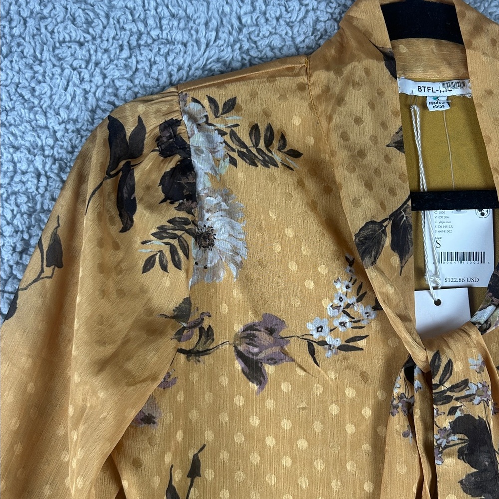 NWT BTFL-life (FreePeople) Tiered Long Sleeve Tie Neck Floral Dress Size S - Picture 4 of 16
